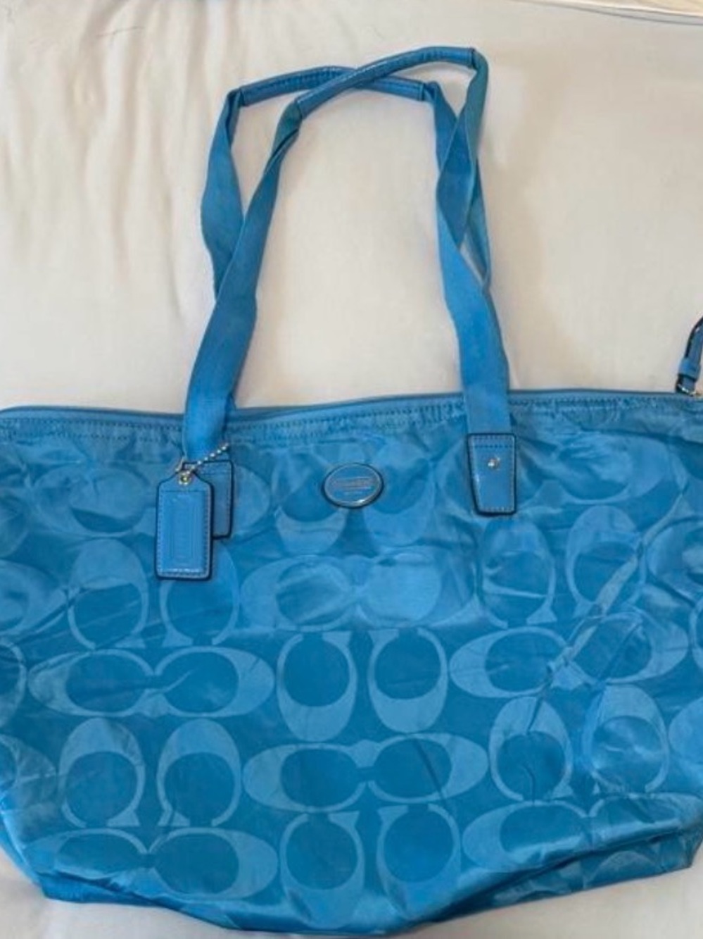 Coach Blue Signature Logo Large Zip Top Tote Bag w/ Hang Tag Lightweight
